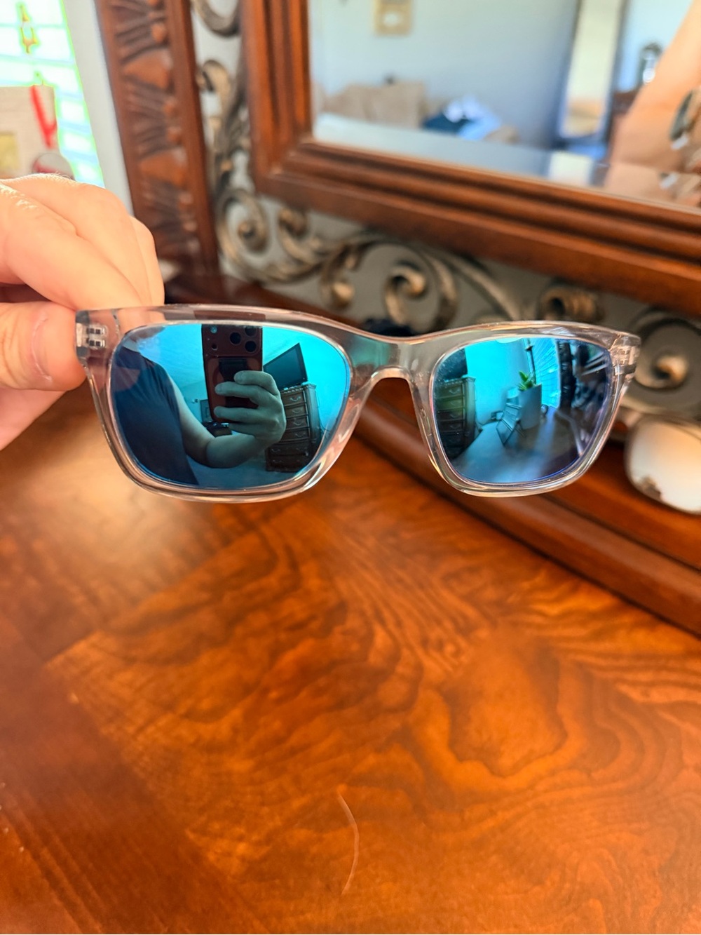 Costa Clear Frame Sunglasses with Blue Mirrored Lenses